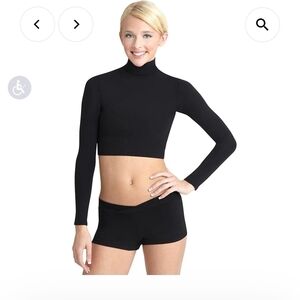 Capezio Turtleneck Crop Top Black Long Sleeve Bodysuit Womens SM Cheer Tumbling